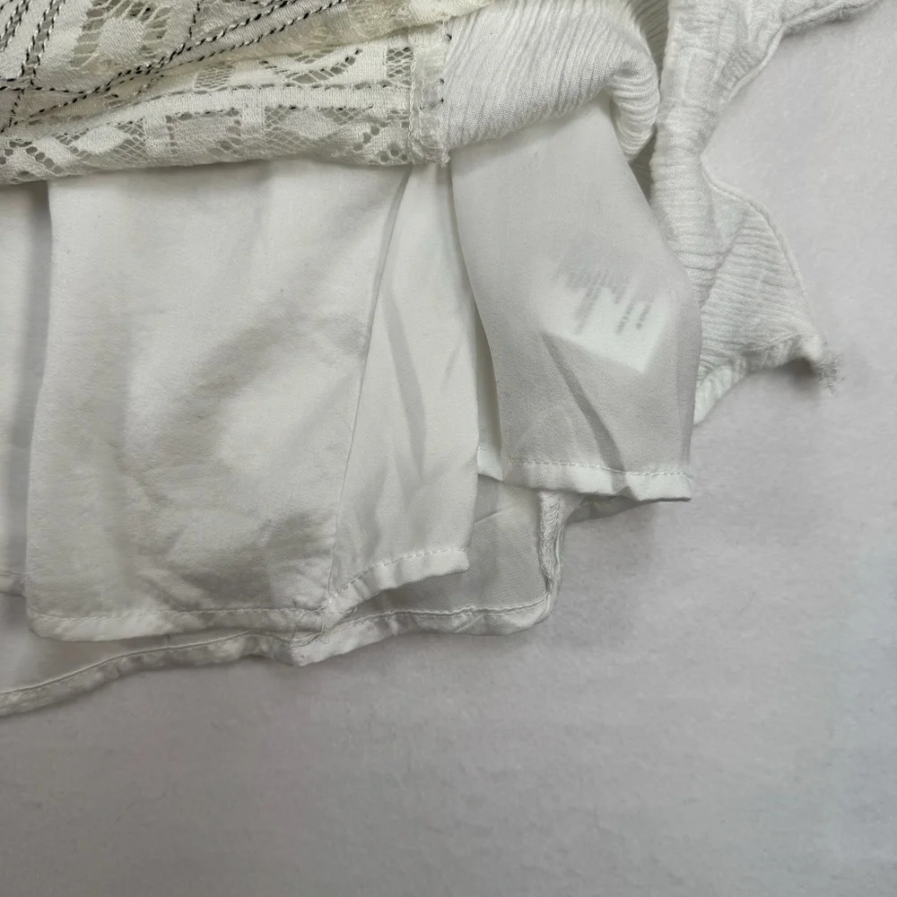 Ethereal Sleeveless High Neck Top Womens Size Medium Layered Lace Tie Back White